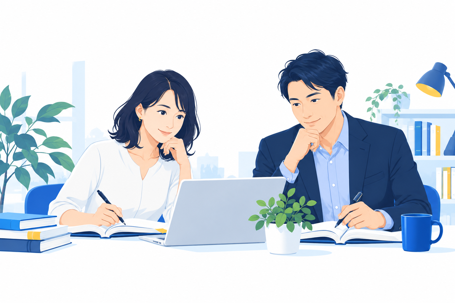 資格の学習に取り組む社会人のイラスト